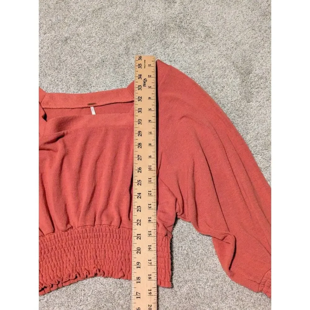Free People Smocked Waist Orange Blouse Womens size small
